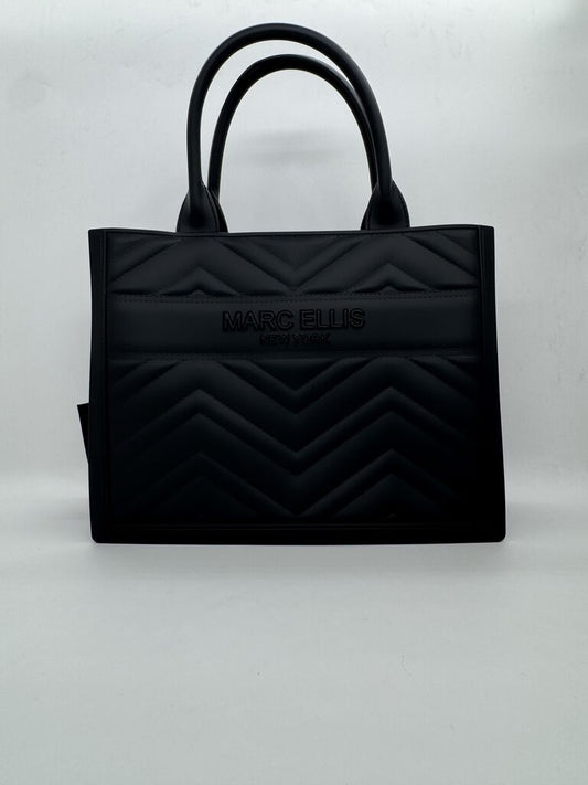 Black Quilted Tote Bag with Textured Finish