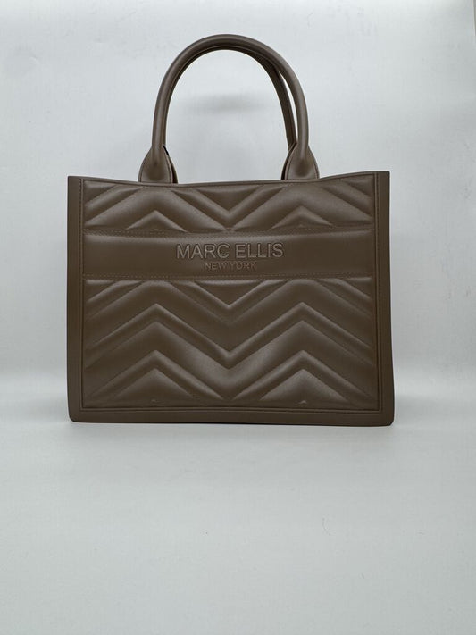 Brown Quilted Tote with Embossed Logo Design