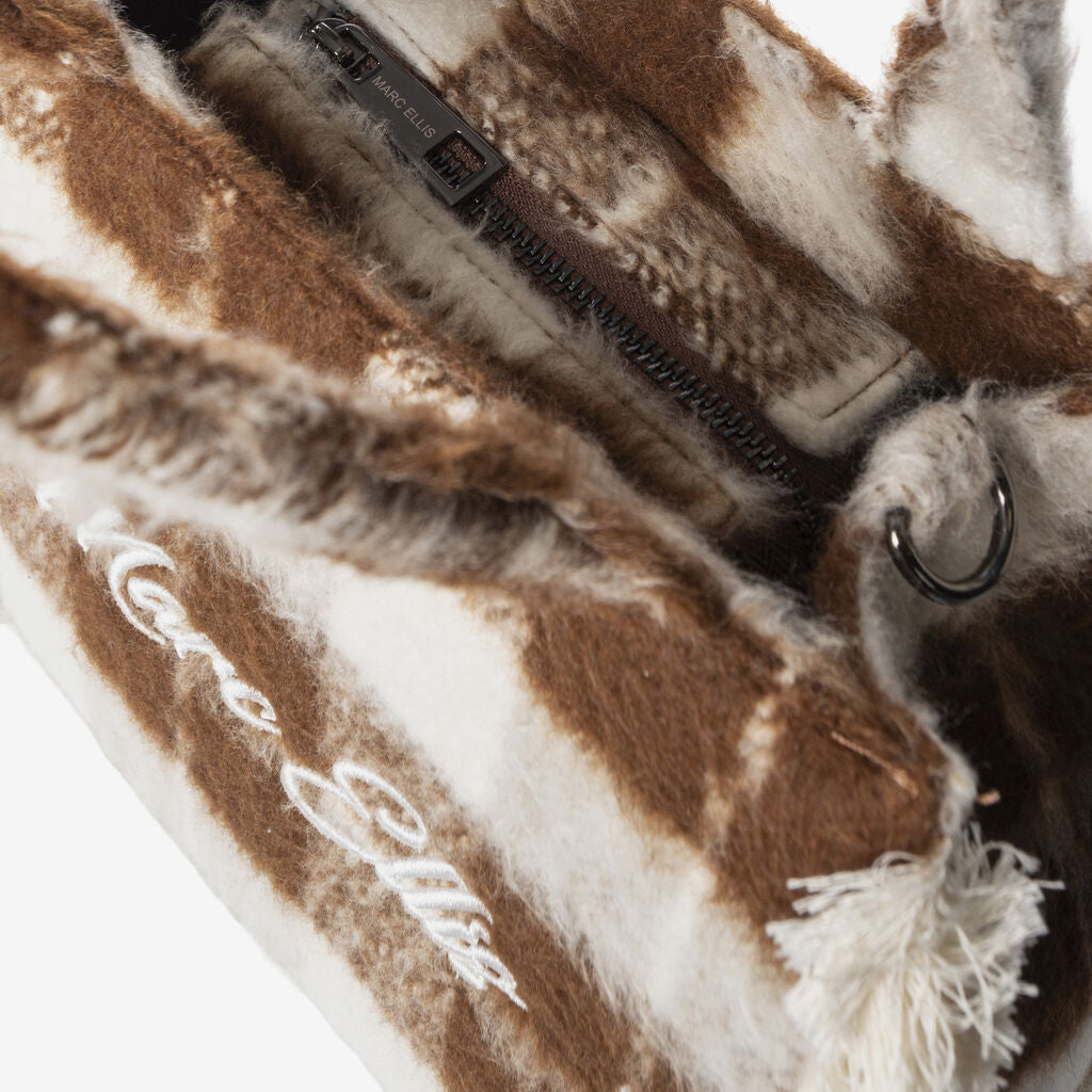 Brown Plaid Wool Tote Bag with Logo