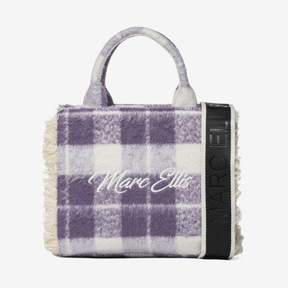 Purple Plaid Fabric Tote Bag with Embroidered Logo