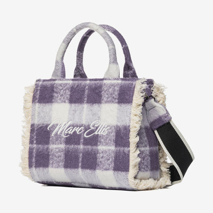Purple Plaid Fabric Tote Bag with Embroidered Logo