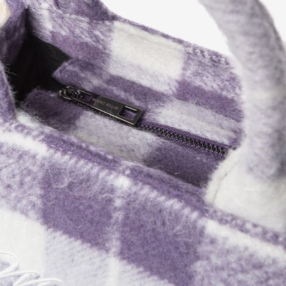 Purple Plaid Fabric Tote Bag with Embroidered Logo