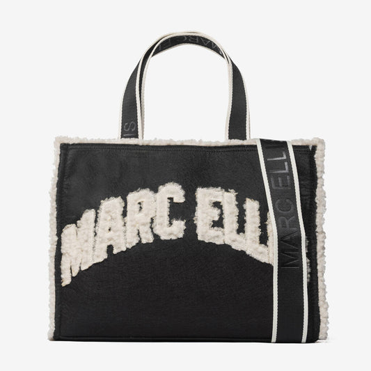 Black Textured Tote with Logo Detail