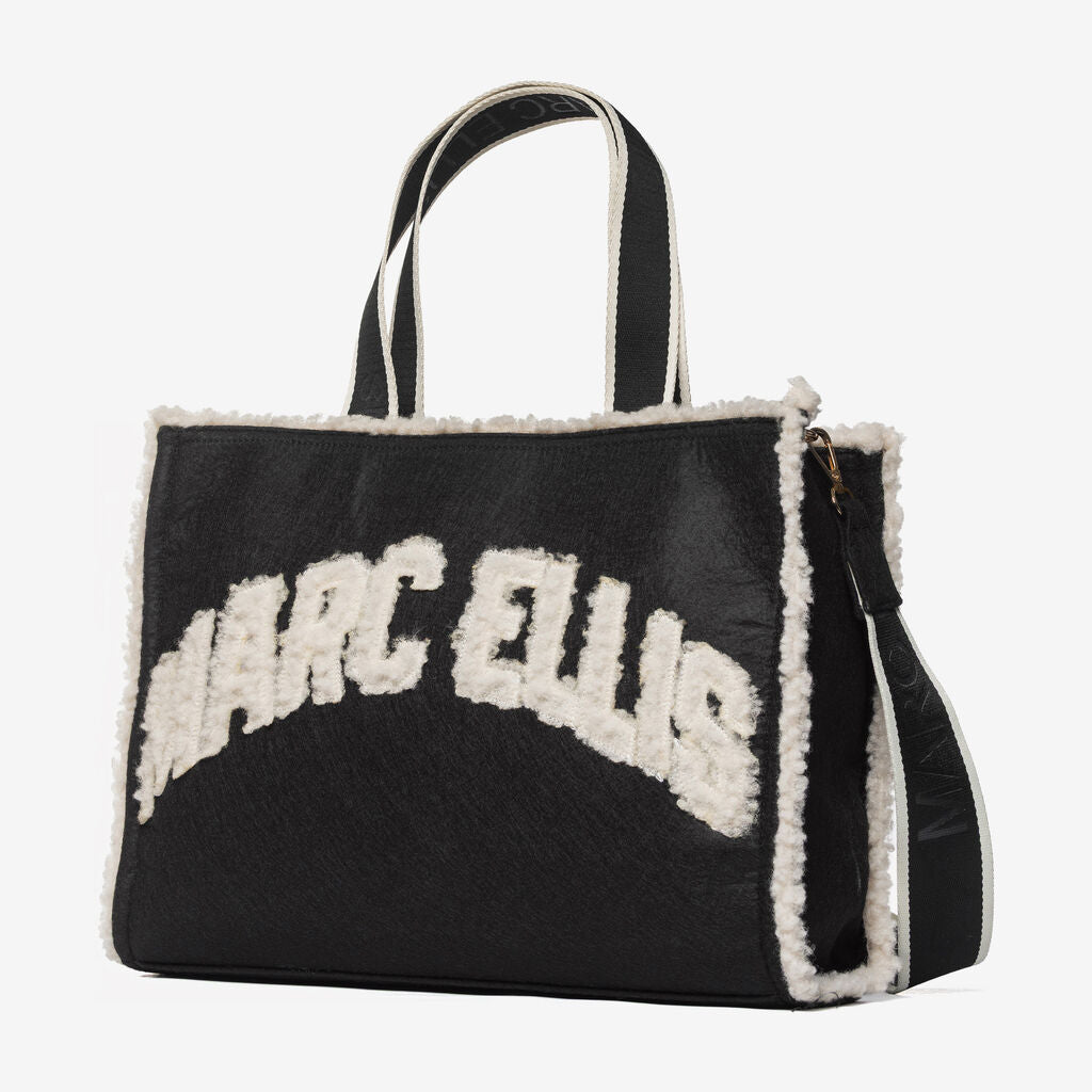 Black Textured Tote with Logo Detail