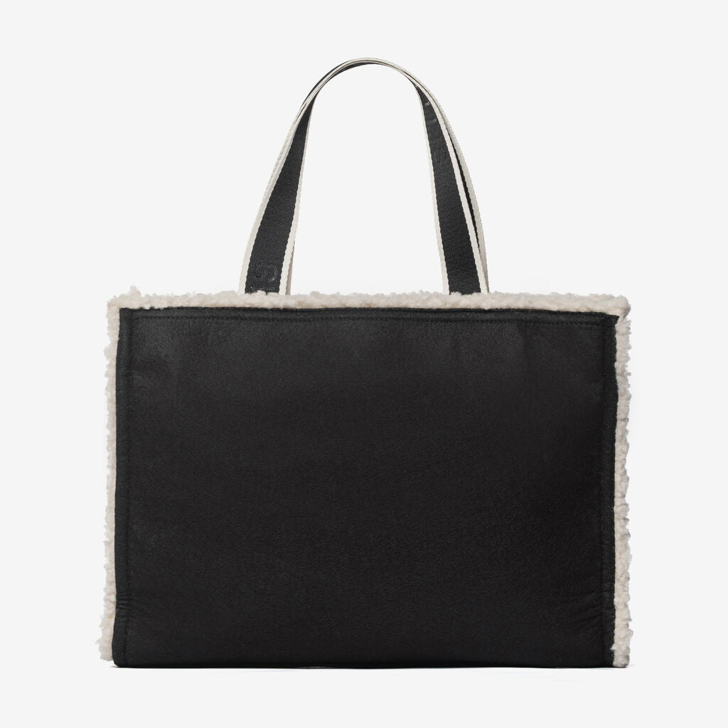 Black Textured Tote with Logo Detail