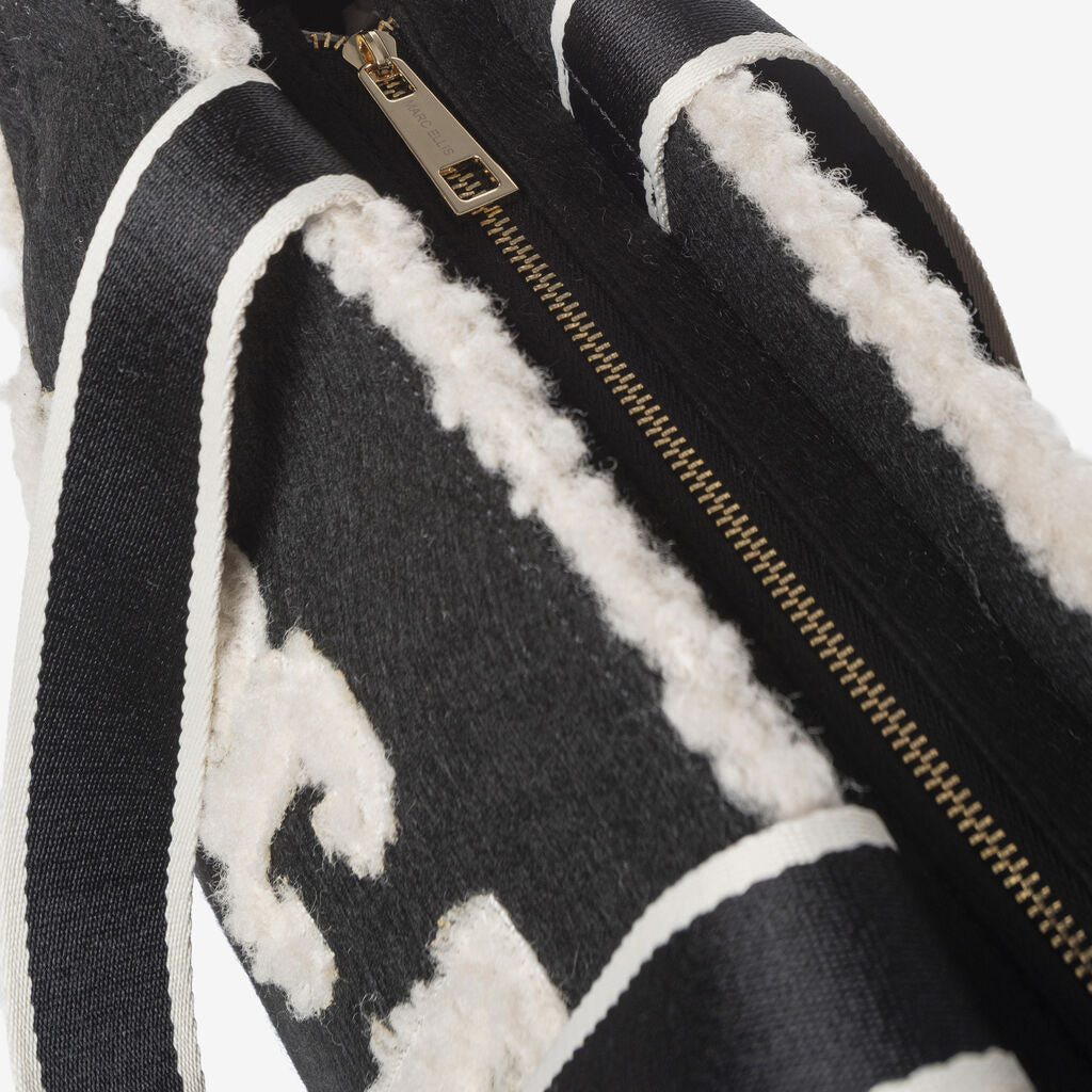 Black Textured Tote with Logo Detail