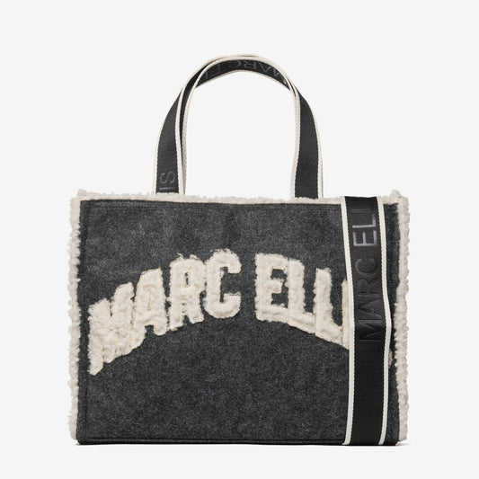 Charcoal Wool-Crafted Tote with Contrasting Logo Accent