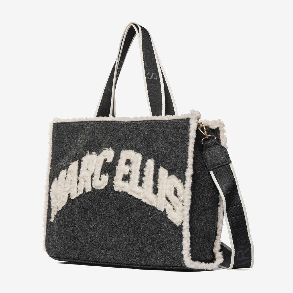 Charcoal Wool-Crafted Tote with Contrasting Logo Accent