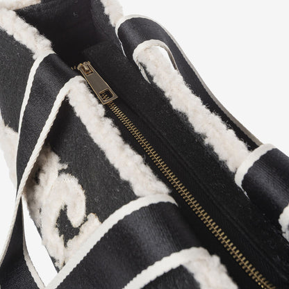 Black Shearling Tote with Logo Detail