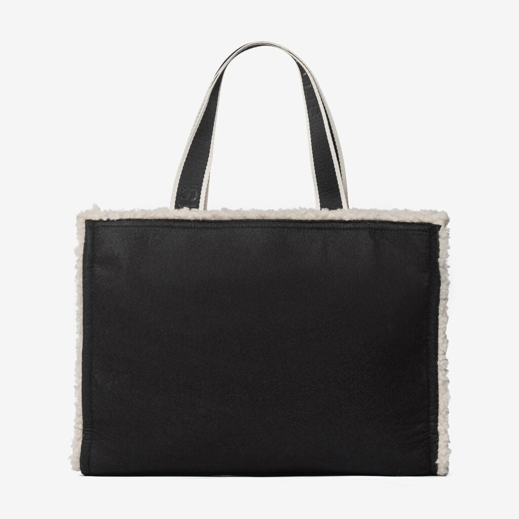 Black Shearling Tote with Logo Detail