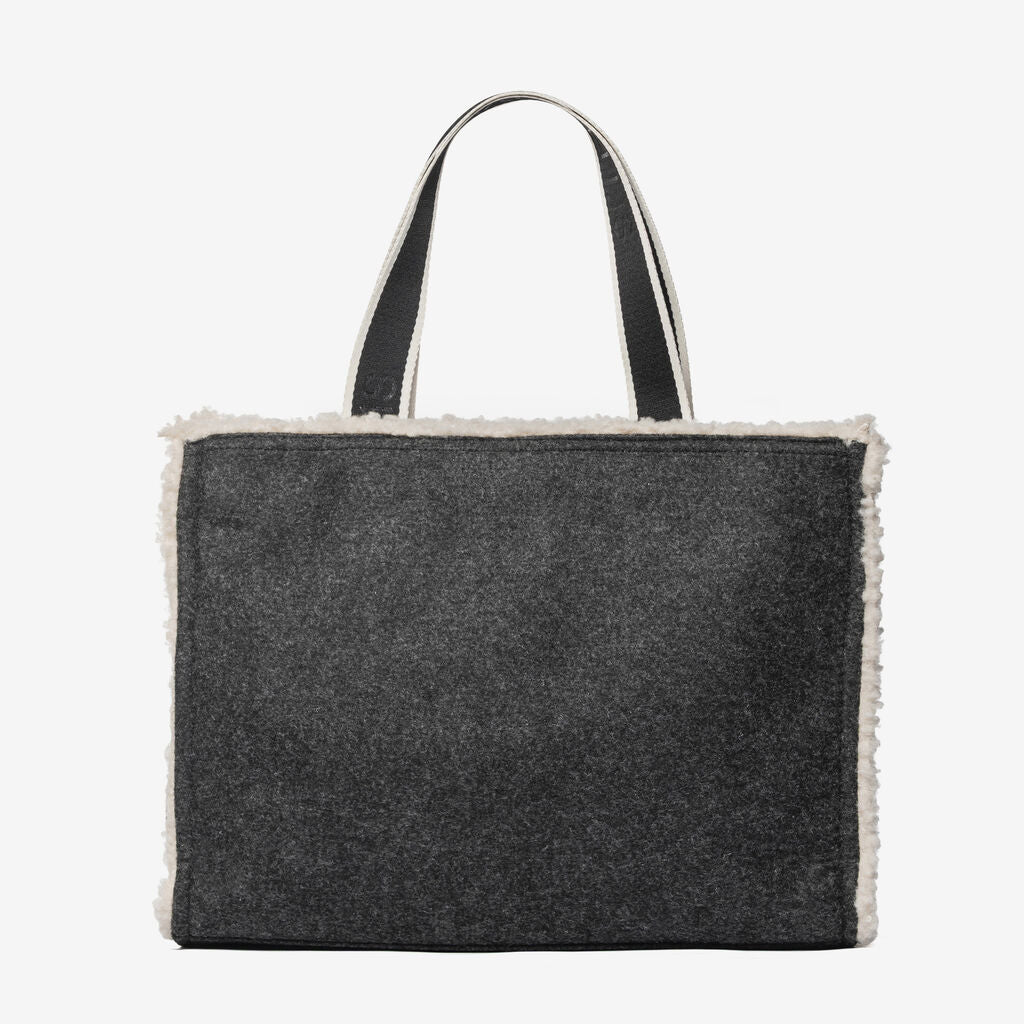 Black Wool Tote Bag with Logo Detail