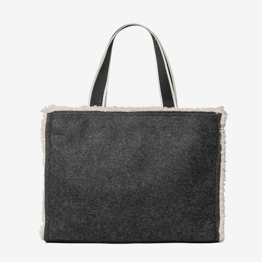 Black Wool Tote Bag with Logo Detail
