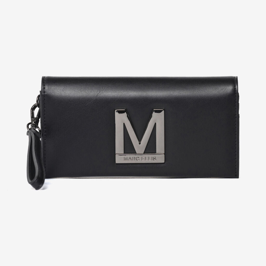 Black Leather Clutch with Oversized Logo