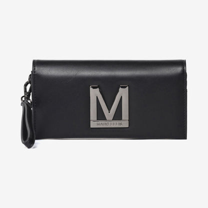 Black Leather Clutch with Oversized Logo