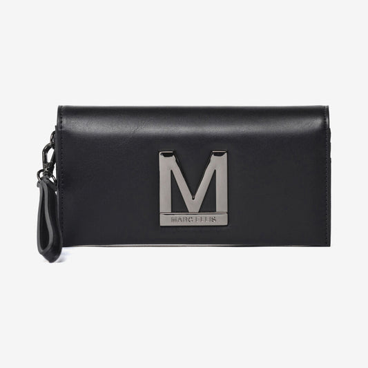 Black Leather Clutch with Oversized Logo