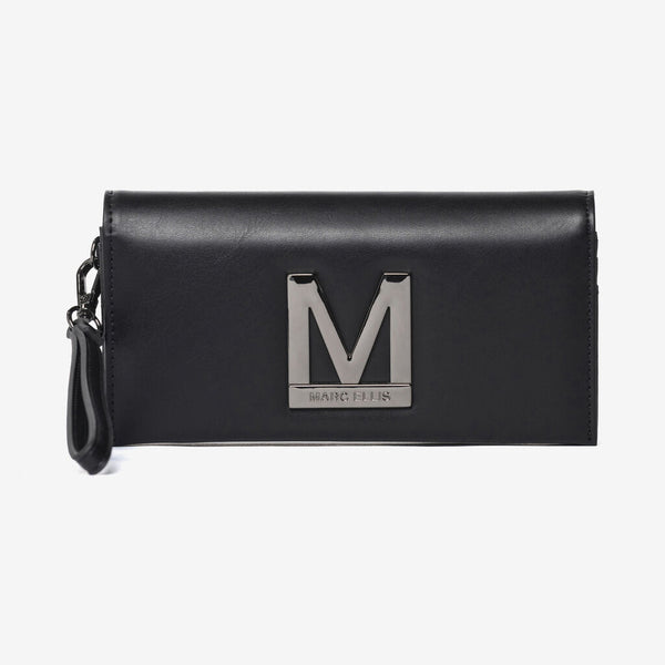 Black Leather Clutch with Oversized Logo
