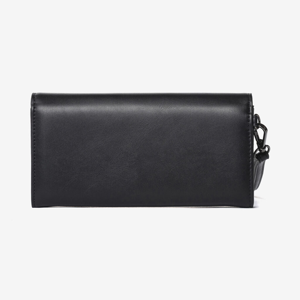 Black Leather Clutch with Oversized Logo