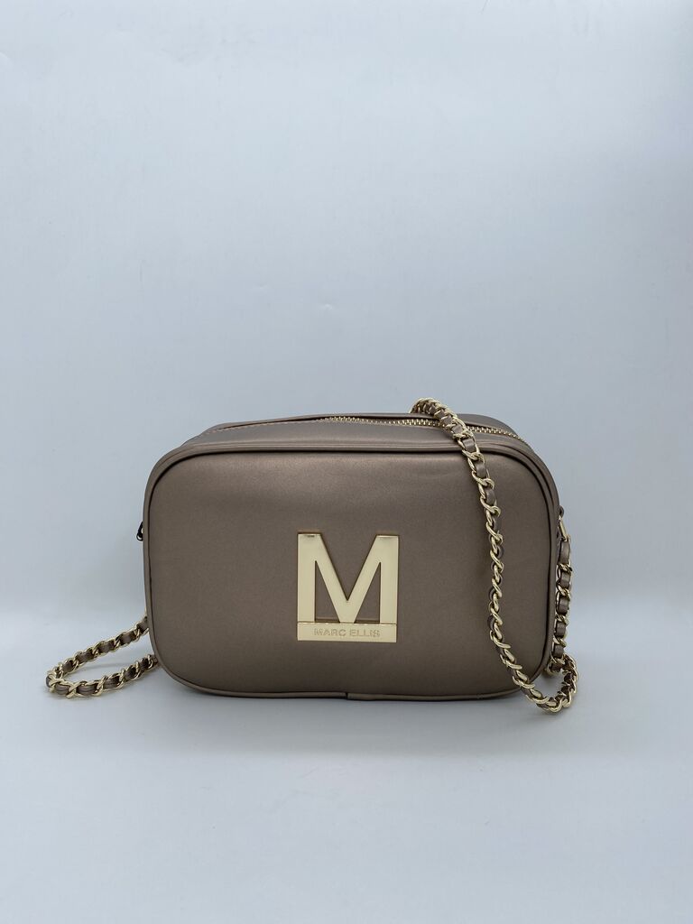 Taupe Leather Crossbody Bag with Chain Strap