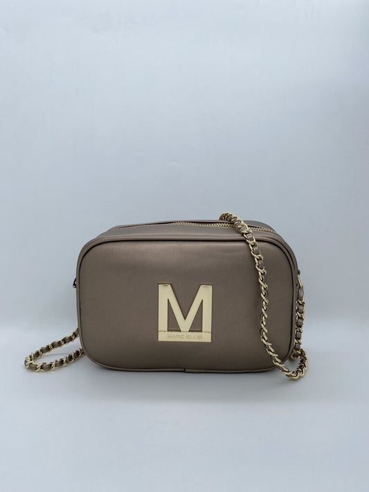 Taupe Leather Crossbody Bag with Chain Strap