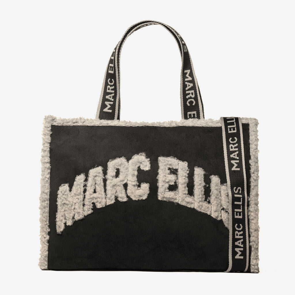 Black Fuzzy Logo Tote Bag with Branded Straps