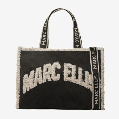 Black Fuzzy Logo Tote Bag with Branded Straps