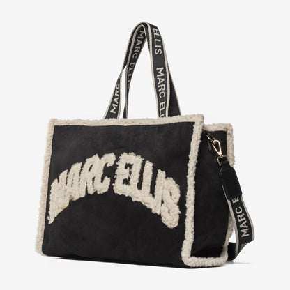 Black Fuzzy Logo Tote Bag with Branded Straps