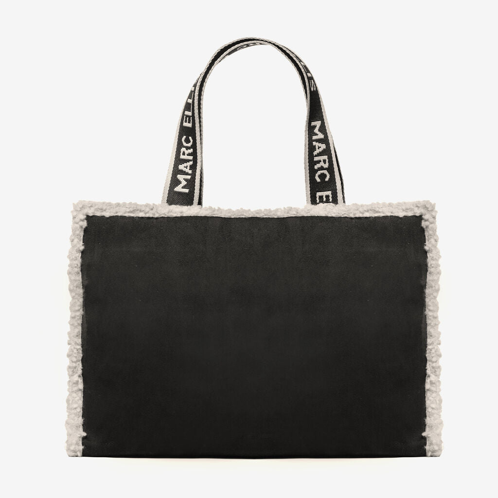 Black Fuzzy Logo Tote Bag with Branded Straps