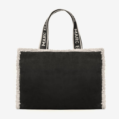 Black Fuzzy Logo Tote Bag with Branded Straps