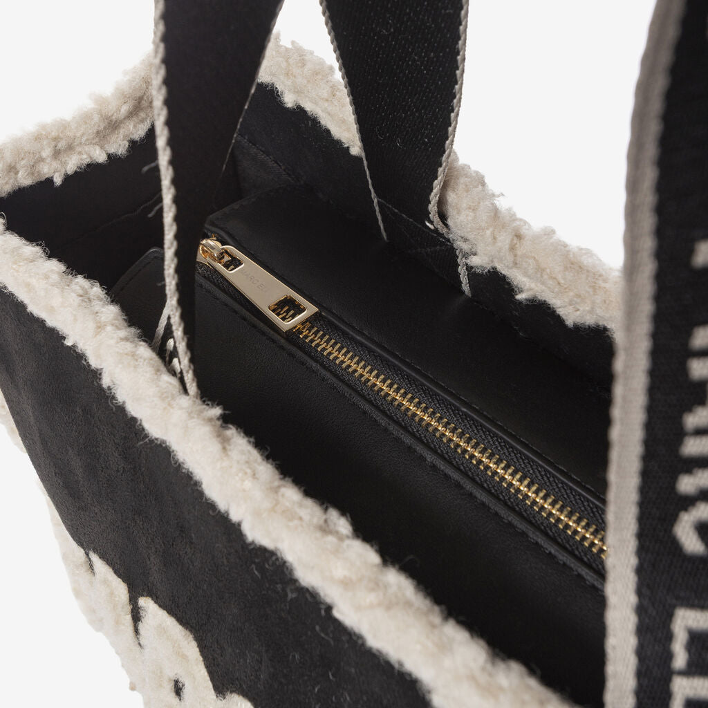 Black Fuzzy Logo Tote Bag with Branded Straps