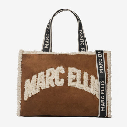 Brown Fleece-Trimmed Tote Bag with Logo Detail