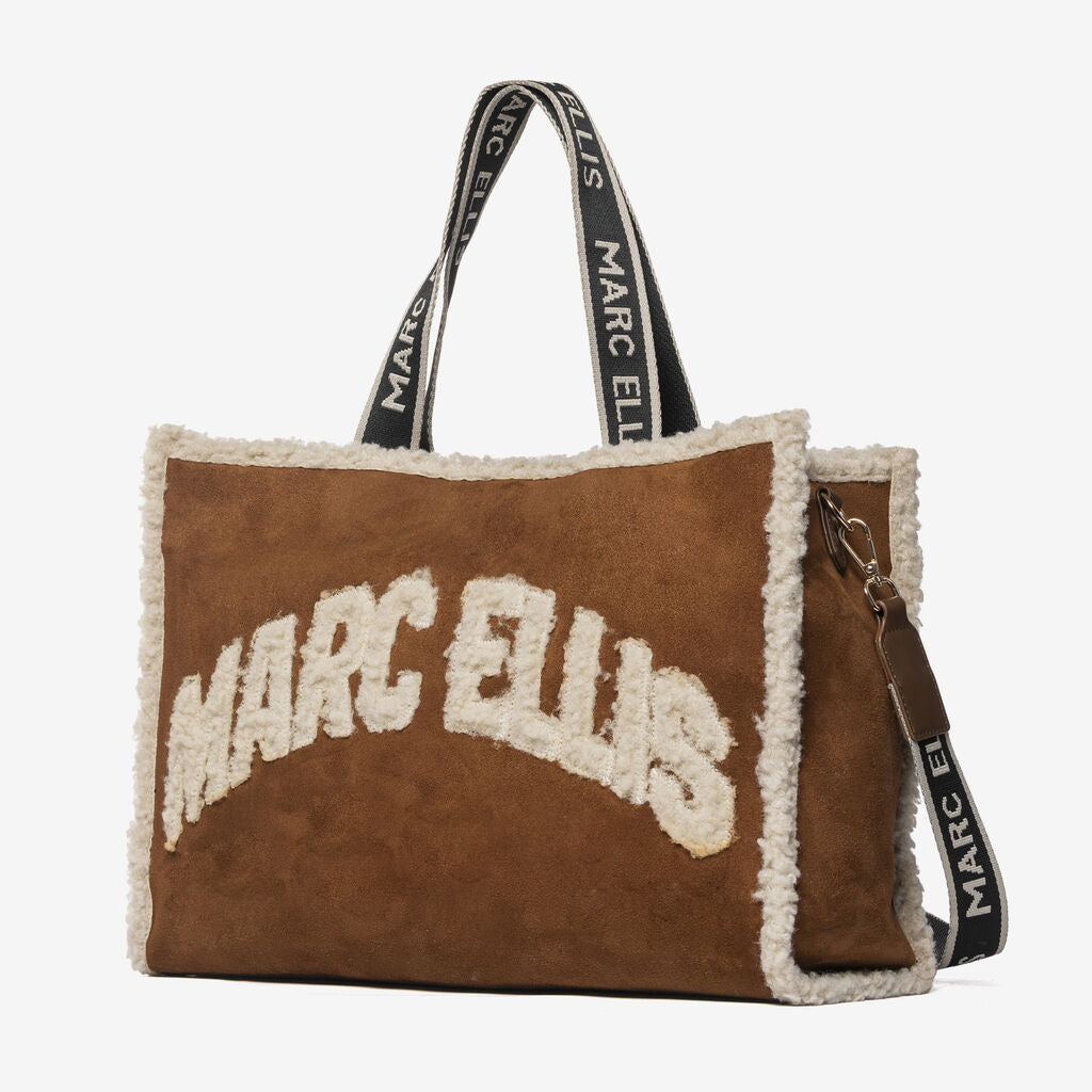 Brown Fleece-Trimmed Tote Bag with Logo Detail