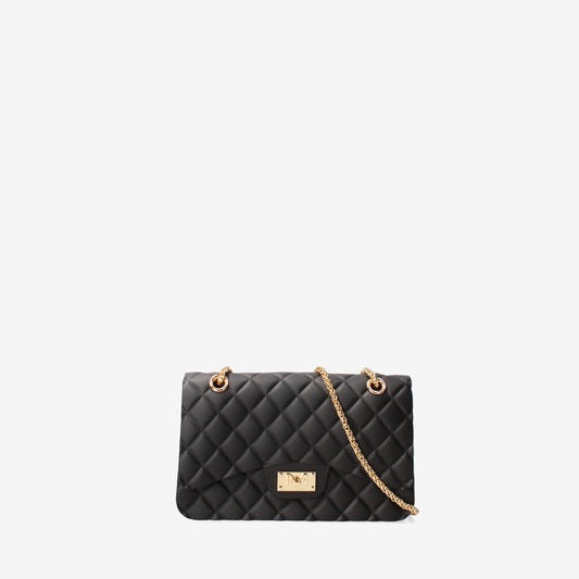 Black Quilted Shoulder Bag with Gold Chain