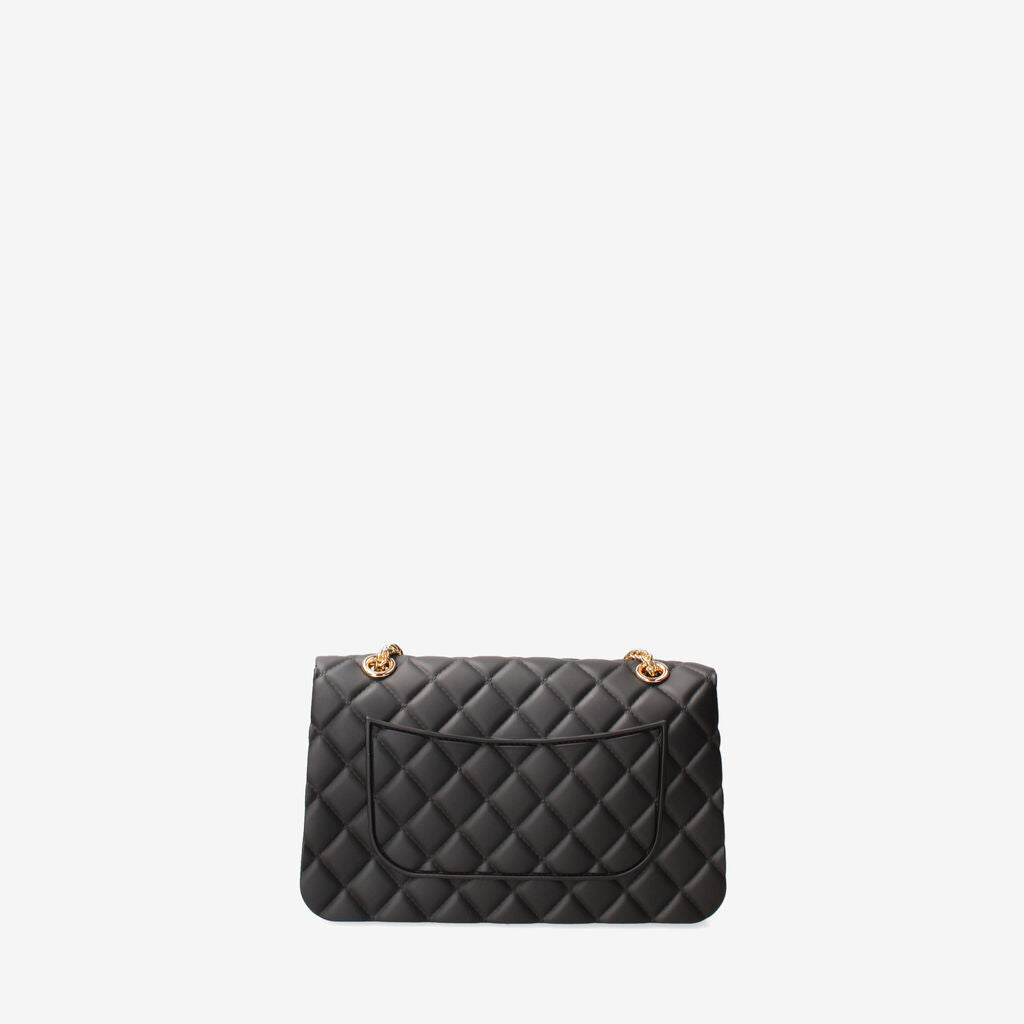 Black Quilted Shoulder Bag with Gold Chain