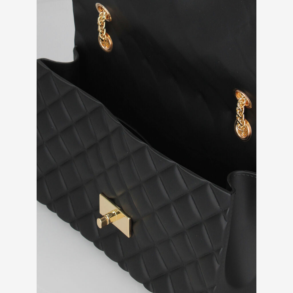 Black Quilted Shoulder Bag with Gold Chain
