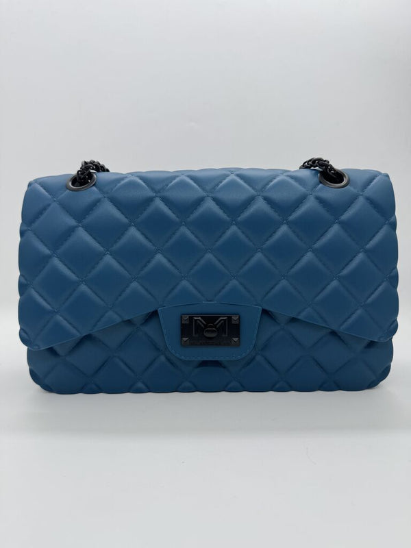Blue Quilted Crossbody Bag with Chain Strap