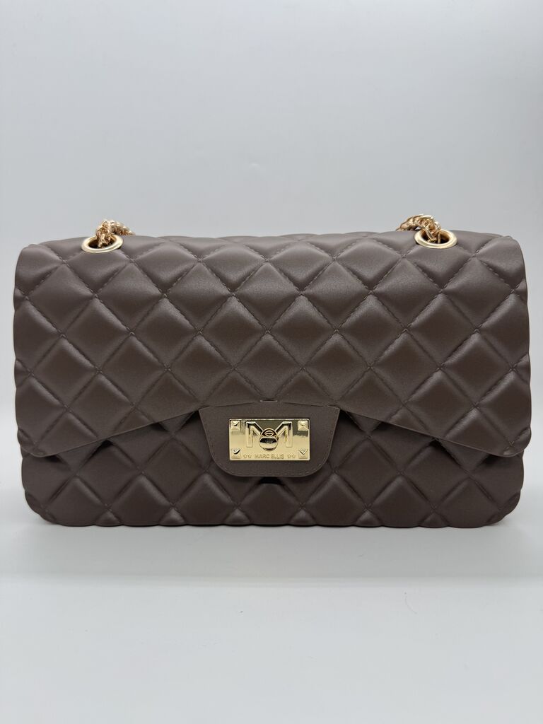 Brown Quilted Shoulder Bag with Gold Chain