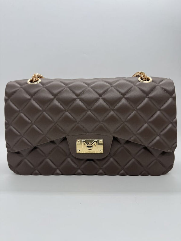 Brown Quilted Shoulder Bag with Gold Chain