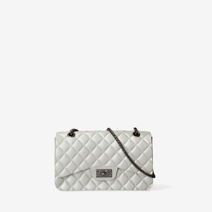Pearl White Quilted Flap Bag with Chain Strap