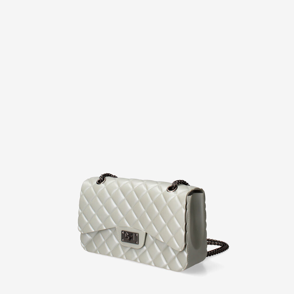 Pearl White Quilted Flap Bag with Chain Strap