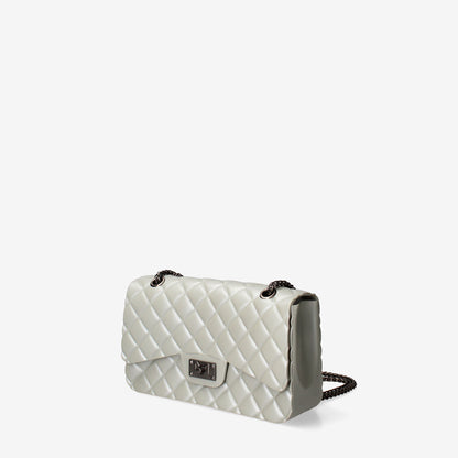 Pearl White Quilted Flap Bag with Chain Strap