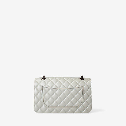Pearl White Quilted Flap Bag with Chain Strap