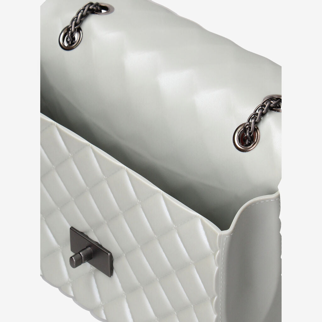 Pearl White Quilted Flap Bag with Chain Strap