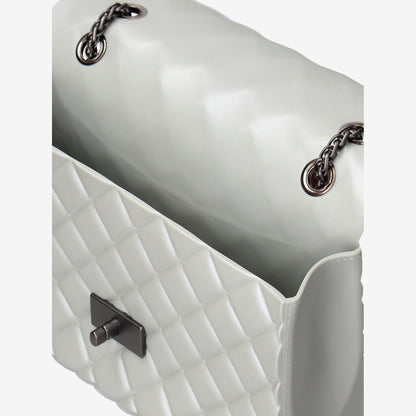 Pearl White Quilted Flap Bag with Chain Strap