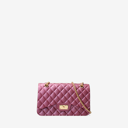 Purple Quilted Shoulder Bag with Gold Chain