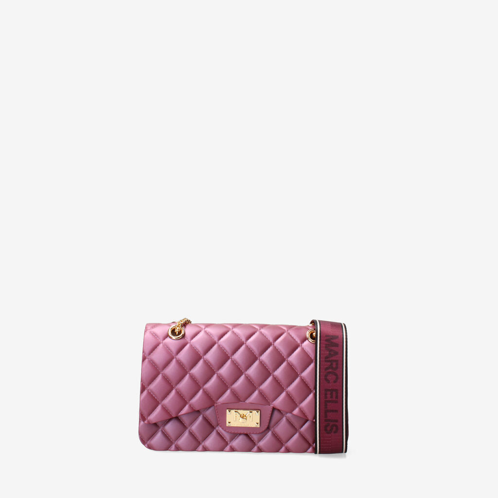 Purple Quilted Shoulder Bag with Gold Chain