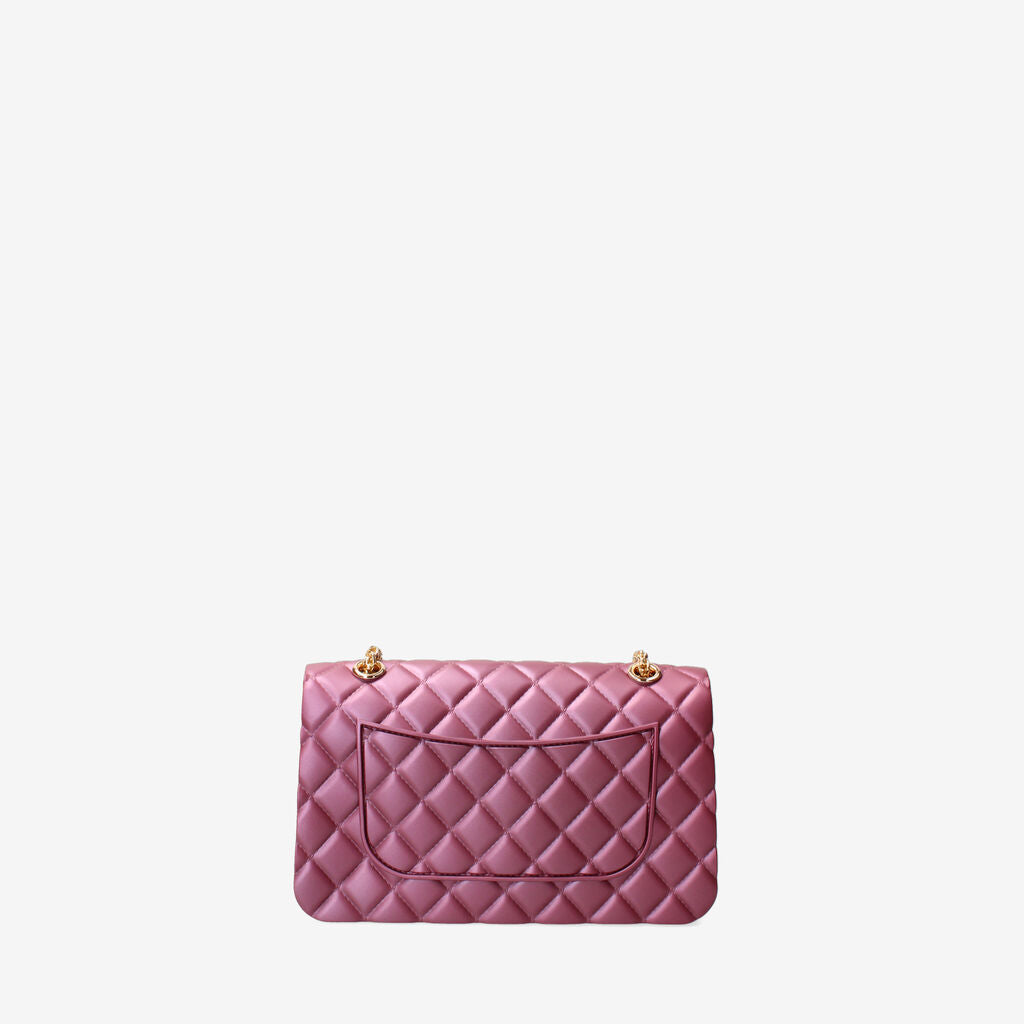 Purple Quilted Shoulder Bag with Gold Chain