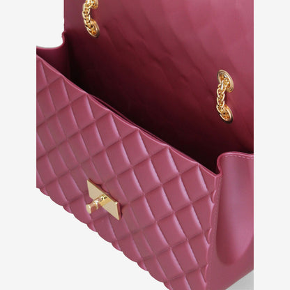 Purple Quilted Shoulder Bag with Gold Chain