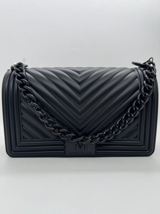 Black Quilted Crossbody Bag with Chain Strap