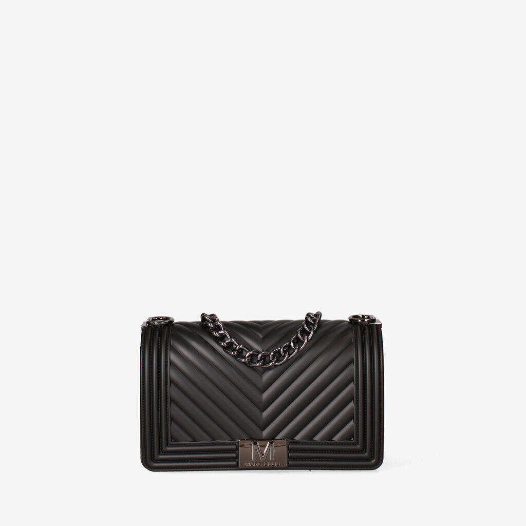 Black Quilted Shoulder Bag with Chain Detail