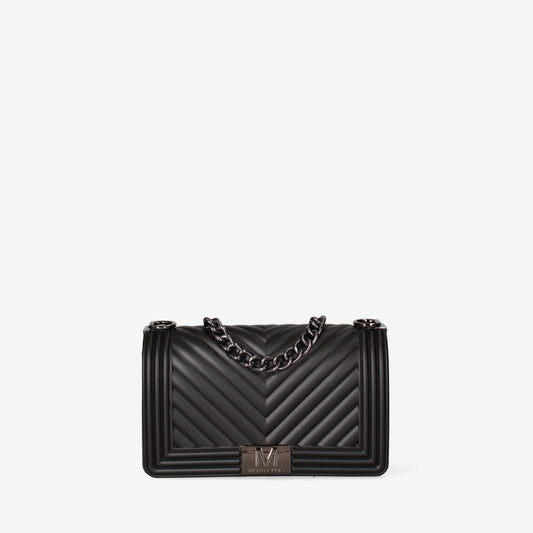 Black Quilted Shoulder Bag with Chain Detail